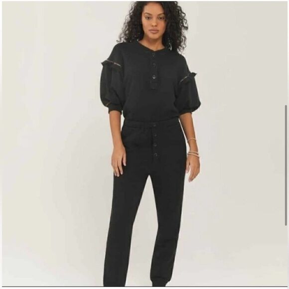 Something Navy black Esmeralda Ruffle Jumpsuit size Small - Picture 1 of 8